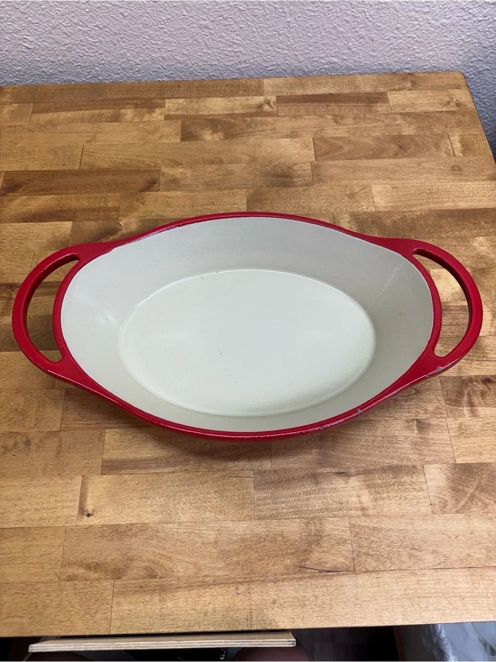 Red Oval Enamel Serving and Baking Dish with Handles